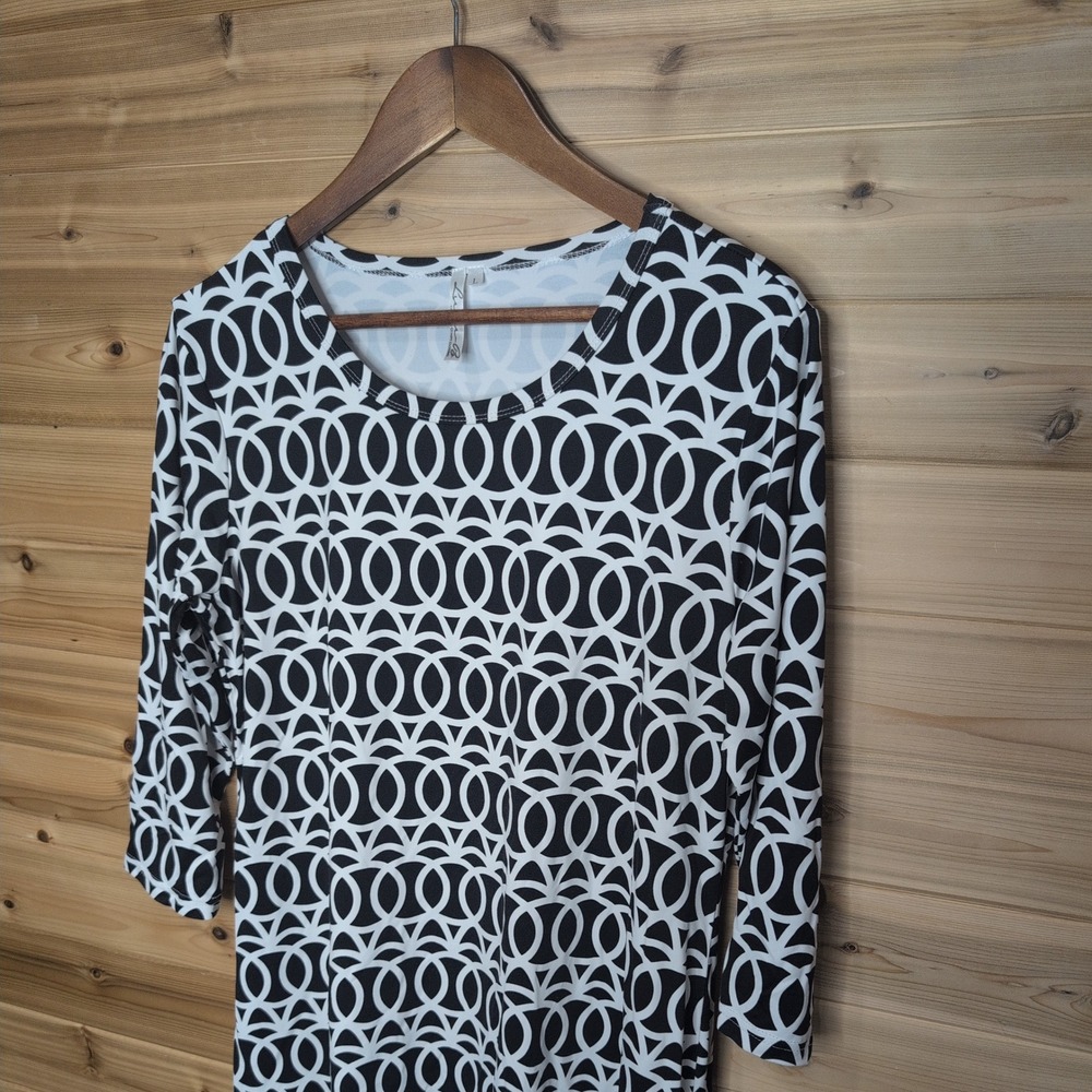 Lulu-B Black White Geometric Link Mini Dress 3/4 Sleeve Large - Picture 2 of 9